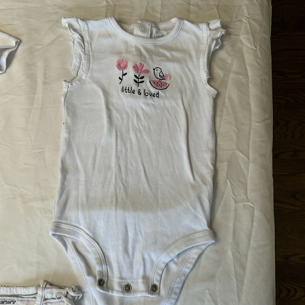 Carter's size 9 months bundle Pink and White Bodysuits Set for Everyday Comfort.